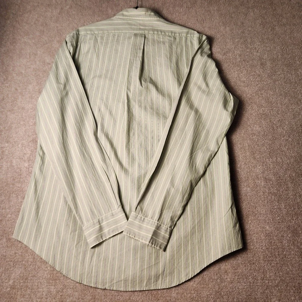 Ralph Lauren Button Down Shirt Mens L‎ Green Striped Long Sleeve Excellent Pony